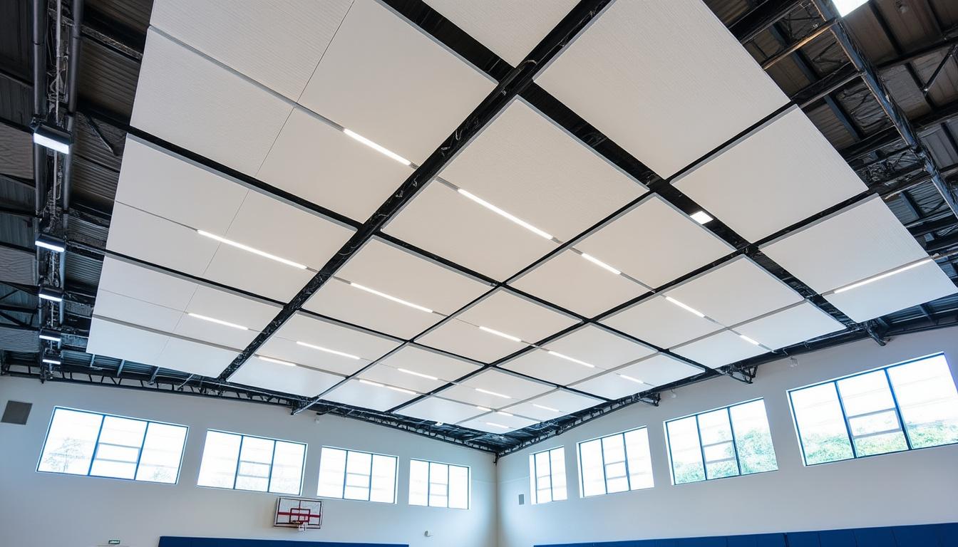 améliorez l'acoustique des grands espaces tels que gymnases, halls et open spaces grâce à des solutions efficaces de correction acoustique pour un confort sonore optimal.