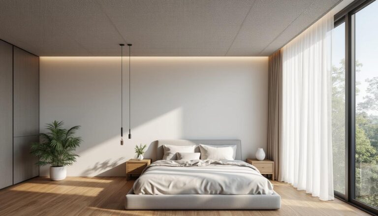 découvrez comment un plafond acoustique dans votre chambre peut améliorer votre qualité de sommeil en réduisant les bruits et en assurant une isolation sonore optimale.