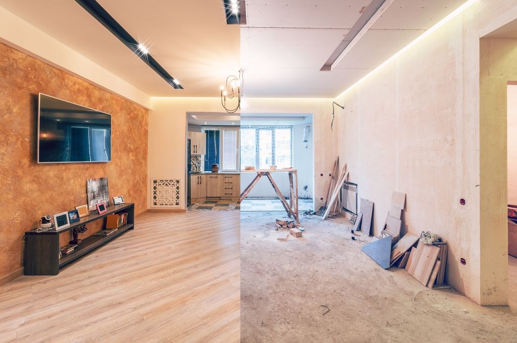 Avant apres renovation interieure salon Beychac-et-Caillau